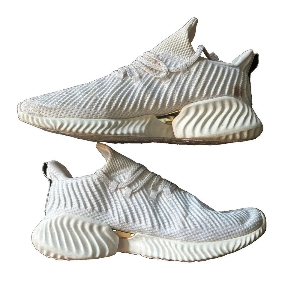Adidas Alphabounce Instinct Men Size 11.5 Gold White Sneakers ART EE7613